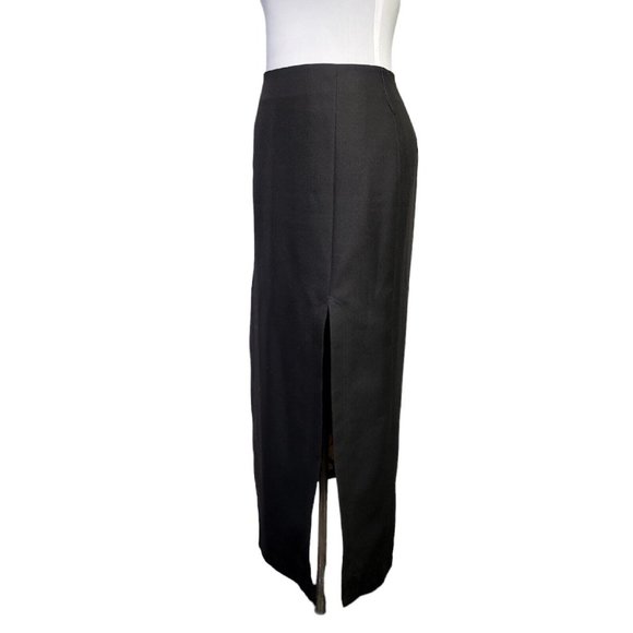 Vintage 60s 70s Jack Fin M/L Black Hi Waisted Maxi Skirt Slit Peekaboo Floral - Picture 4 of 10